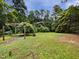 Large backyard with green grass and mature trees create a private oasis at 1311 Meadow Ln, Chapel Hill, NC 27516