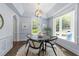 Charming dining area with stylish chandelier, hardwood floors, and natural light at 1901 White Oak Rd, Raleigh, NC 27608