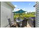 Outdoor patio with a table, chairs, umbrella and grill; ideal for relaxation and entertaining at 100 Beaconwood Ln, Holly Springs, NC 27540