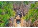 Aerial view of a home surrounded by lush trees and vegetation, showcasing its private setting at 1101 Dimmocks Mill Rd, Hillsborough, NC 27278