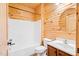 Bathroom featuring a combined bathtub and shower plus vanity sink at 1101 Dimmocks Mill Rd, Hillsborough, NC 27278