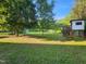 Spacious backyard with lush green grass, mature trees, and a playhouse at 133 Rustic Ln, Smithfield, NC 27577