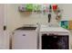 Functional laundry room featuring modern washer and dryer units and shelving at 1749 Conners Ct, Burlington, NC 27215