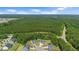 Scenic aerial view of a residential neighborhood surrounded by lush forests and a clear blue sky at 232 Randleman Ct, Holly Springs, NC 27540