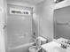 Standard, clean bathroom featuring a shower-tub combo, toilet, and single vanity at 3509 Neptune Dr, Raleigh, NC 27604
