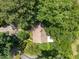 Aerial view of a house surrounded by lush trees, offering privacy and a serene natural setting at 5520 Kaplan Dr, Raleigh, NC 27606