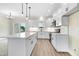 Open kitchen showcasing a spacious island with quartz countertops, sleek cabinets, and modern pendant lighting at 80 Birchtop Cir, Zebulon, NC 27597