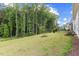 Expansive backyard featuring lush greenery and mature trees, providing privacy and serenity at 857 Whistable Ave, Wake Forest, NC 27587