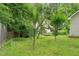 Spacious backyard with lush green grass and young trees, home is in background at 20 Timberlyne Rd, Chapel Hill, NC 27514