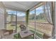 Relaxing screened porch with wicker furniture overlooks the landscaped backyard at 1021 Shellbank Dr, Durham, NC 27703