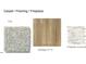 A sample of fog carpet, heritage HT 41 flooring, and a fireplace surround at 1025 Azalea Garden Cir, Raleigh, NC 27603