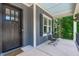 Inviting front porch with seating area, decorative windows with shutters, and a craftsman style door at 415 1St St, Apex, NC 27502