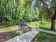 Community playground area features modern play structures and mature shade trees for a fun, safe environment at 415 1St St, Apex, NC 27502