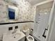 Bathroom with shower, bicycle print wallpaper, and vanity with mirror at 4796 Covered Bridge Rd, Archer Lodge, NC 27527