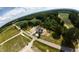 Aerial view showcases the home's location surrounded by lush greenery and farmland at 5009 Hopkins Chapel Rd, Zebulon, NC 27597