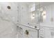 Modern tiled shower with glass partition and gold fixtures at 1012 Lily Claire Ln, Fuquay Varina, NC 27526