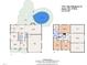 Detailed floor plan showing layout with pool, bedrooms, kitchen, living spaces, and outdoor area at 102 Lake Meadow Dr, Apex, NC 27502