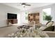 Cozy living room features modern TV setup, neutral tones, and stylish shelving, creating a relaxing space at 1053 Hardin Hill Ln, Knightdale, NC 27545