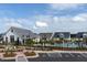 Overview of the community pool area and neighborhood with lush landscaping and sidewalks at 113 Seagraves Creek Ln, Holly Springs, NC 27540
