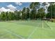 Well-maintained tennis courts surrounded by lush trees, offering a recreational amenity in the community at 1149 The Preserve Trl, Chapel Hill, NC 27517