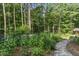 A stone path leads to the house through a thriving backyard garden and black iron fence at 139 Trillium Pl, Chapel Hill, NC 27517