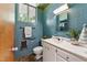 Aqua bathroom with blue tiling, a white vanity, and a window providing natural light at 1846 Hammond St, Rocky Mount, NC 27803
