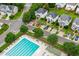 Aerial shot of pool and neighborhood showcases a great community layout at 2001 Turtle Point Dr, Raleigh, NC 27604