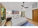 Bright bedroom with white walls, a ceiling fan, and an artistic flair from the wall decor and a nice view at 2306 Damascus Church Rd, Chapel Hill, NC 27516
