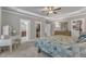 Well-lit main bedroom with tray ceiling, closets, and vanity at 3111 Virginia Pine Ln, Apex, NC 27539