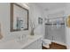 Bright bathroom with a glass shower, white vanity, and stylish decor with a view of the outdoors at 425 Morrison Ave, Raleigh, NC 27608