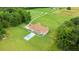 Aerial view of the property featuring a pool and scenic surrounding greenery at 8415 Meadow View Ln, Bahama, NC 27503