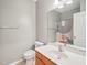 Bathroom featuring toilet, vanity with mirror, and shower with curtain at 903 Grace Point Rd, Morrisville, NC 27560