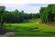 Lush golf course with verdant fairways winding through mature trees, offering scenic views and challenging play at 113 Market Cross Ct, Holly Springs, NC 27540