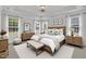Spacious main bedroom boasts tray ceiling, natural light from three windows, and elegant furnishings at 119 Blossom Creek Dr, Garner, NC 27529