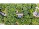 Aerial view of a property surrounded by lush greenery, featuring a covered pool and mature trees at 2382 Council Rd, Graham, NC 27253