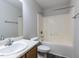Functional bathroom with a vanity, toilet, and shower-tub combination at 381 Gray Ghost Ln, Benson, NC 27504