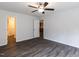 This bedroom has vinyl floors, a ceiling fan and a closet at 381 Gray Ghost Ln, Benson, NC 27504