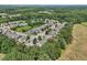 Aerial view of community surrounded by green trees with a view of the city skyline at 3901 Yates Mill Trl, Raleigh, NC 27606