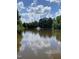 Scenic pond with a fountain surrounded by lush greenery and a vibrant sky with fluffy clouds at 3901 Yates Mill Trl, Raleigh, NC 27606