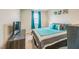 Comfortable bedroom with a blue and gray color scheme, a large bed, and a bedside table at 40 Two Creeks Loop, Chapel Hill, NC 27517