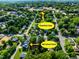 Aerial view of the neighborhood, highlighting the location of 405 Calvert Street and Downtown Apex at 405 Culvert St, Apex, NC 27502