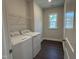 Well-lit laundry room features a washer, dryer, and wire shelving at 5649 Cayden Cove Dr, Wendell, NC 27591