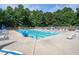 A community pool features swimming lanes, lounge chairs, and shaded areas at 8701 Erinsbrook Dr, Raleigh, NC 27617
