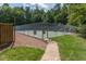 A community tennis court with chain-link fencing and shade trees at 8701 Erinsbrook Dr, Raleigh, NC 27617