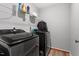 Functional laundry room features modern washer and dryer, along with convenient overhead storage shelves at 100 Arrowtown Way, Kenly, NC 27542