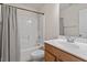 Bathroom with a toilet, bathtub, shower, and a wooden vanity with a sink at 103 Ransomwood Dr, Apex, NC 27539