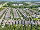 Overhead shot of a neighborhood with similar homes lining the streets and mature trees throughout at 1201 Somers Dr, Morrisville, NC 27560