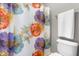 Bathroom featuring a floral shower curtain, toilet and white towel rack at 1201 Somers Dr, Morrisville, NC 27560