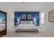 Serene bedroom featuring a blue accent wall, neutral furniture, and ample natural light at 1508 Heritage Reserve Ct, Wake Forest, NC 27587