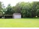 Spacious backyard features an included shed with an attached carport, set on a lush green lawn at 2071 Meadow Ln, Graham, NC 27253